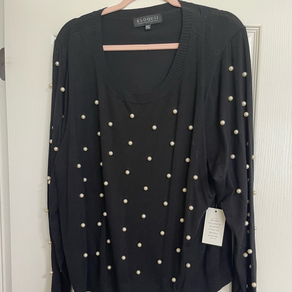 NWT ELOQUII Black Pearl Embellished Sweater Plus Size 26/28